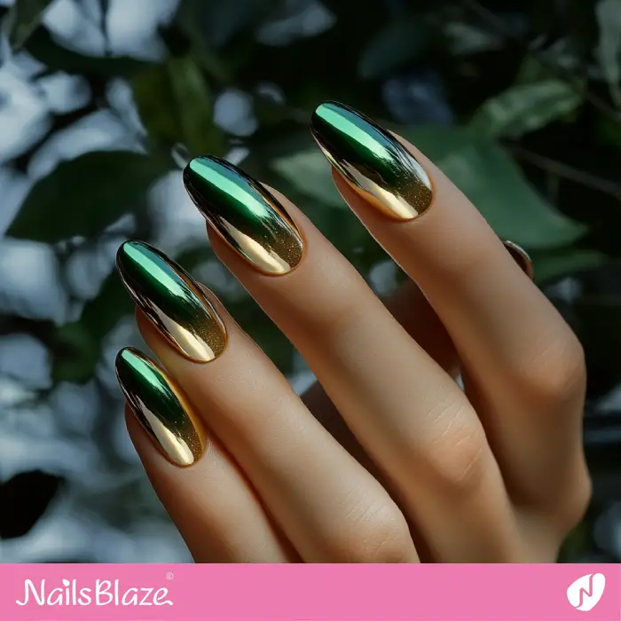 Green Ombre and Gold Chrome Nails | Green Ombre Nails - NB6500