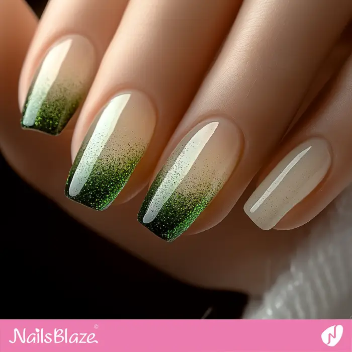 Glossy Nails Glitter Ombre Design | Green Ombre Nails - NB6502