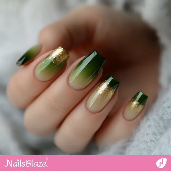 Green Ombre Nails Golden Design | Green Ombre Nails - NB6503