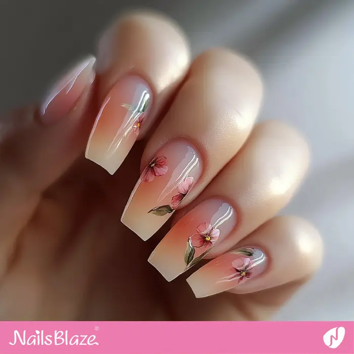 Flower Design Nude Ombre Nails | Nude Ombre Nail Art - NB6546