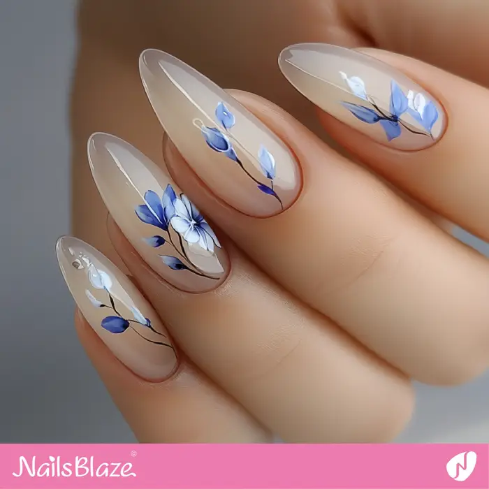 Ombre Nails Watercolor Flower Design | Nude Ombre Nails - NB6537