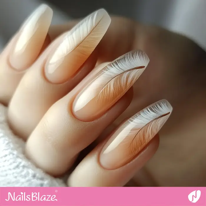 Nude Ombre Nails Feather Design | Nude Ombre Nails - NB6538