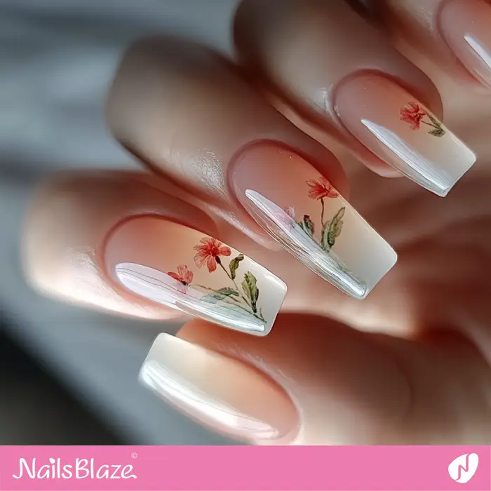 Floral Nude Ombre Nails | Nude Ombre Nail Art - NB6540