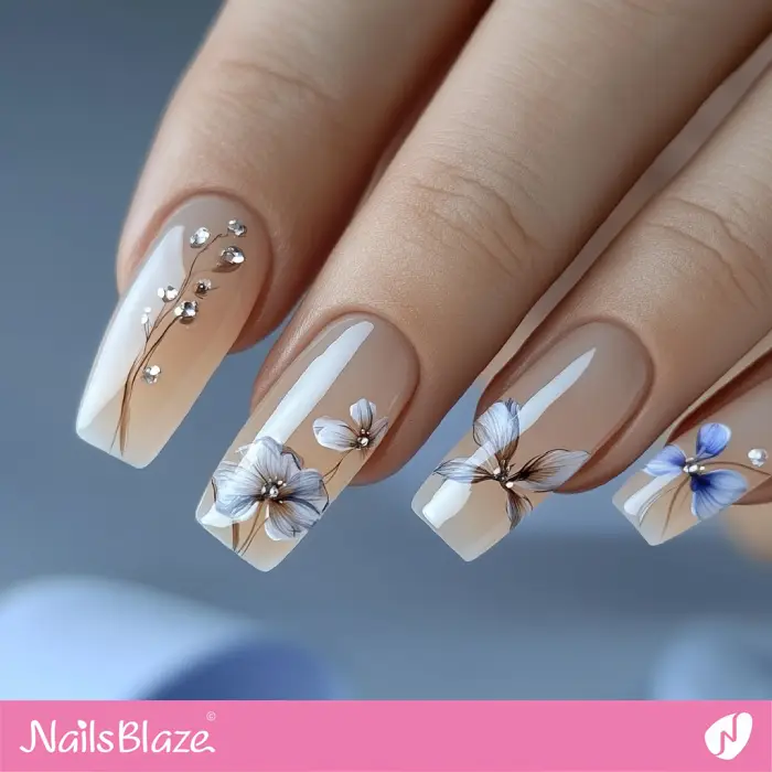 Blue Flowers for Nude Ombre Nails | Nude Ombre Nail Art - NB6541