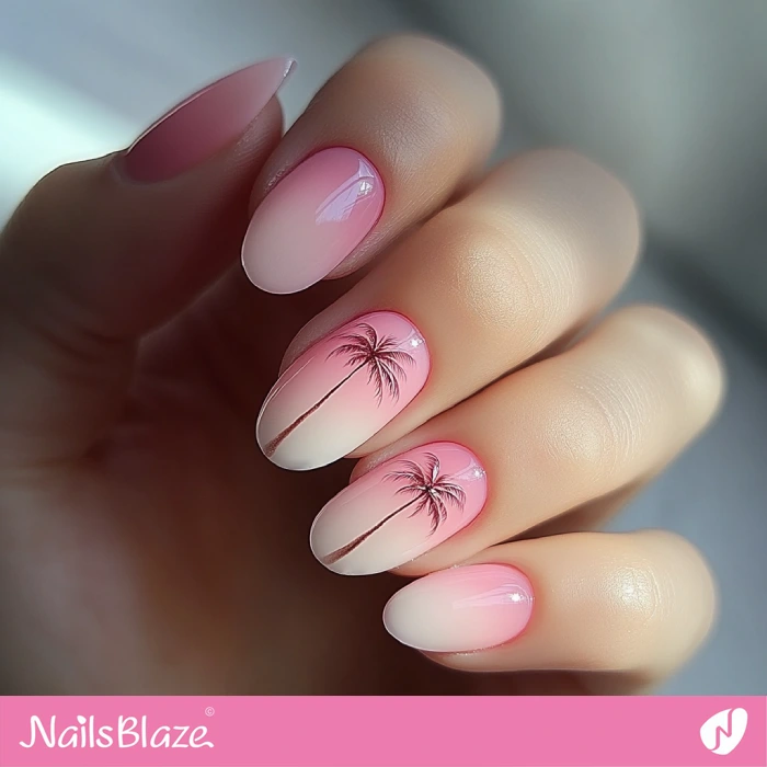 Pink Ombre Nails with Palm Trees | Pink Ombre Nails - NB6495