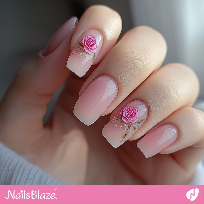 Baby Boomer Nails Roses Design | Pink Ombre Nails - NB6489