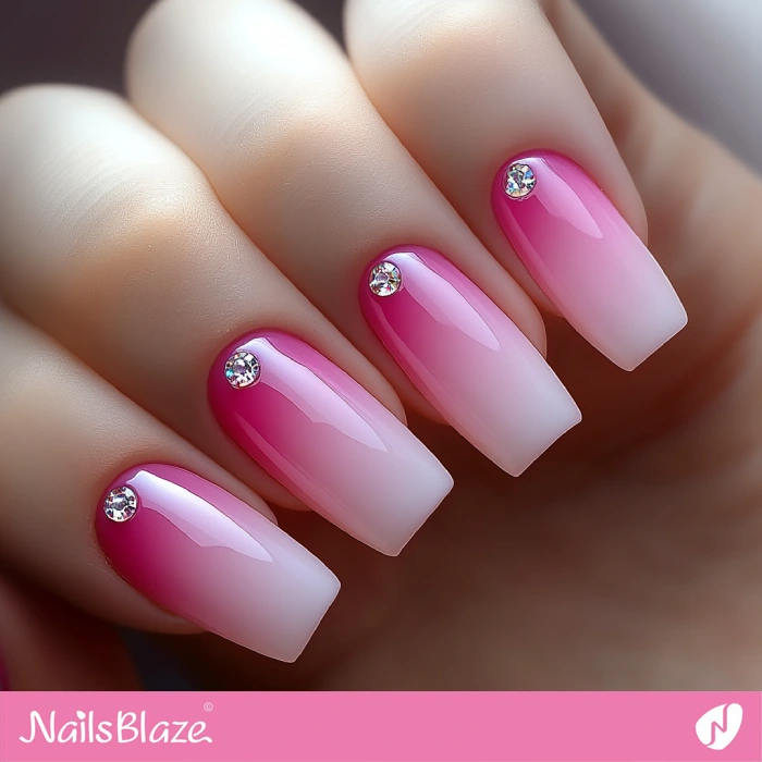 Glossy Ombre Nails Rhinestone Design | Pink Ombre Nails - NB6491