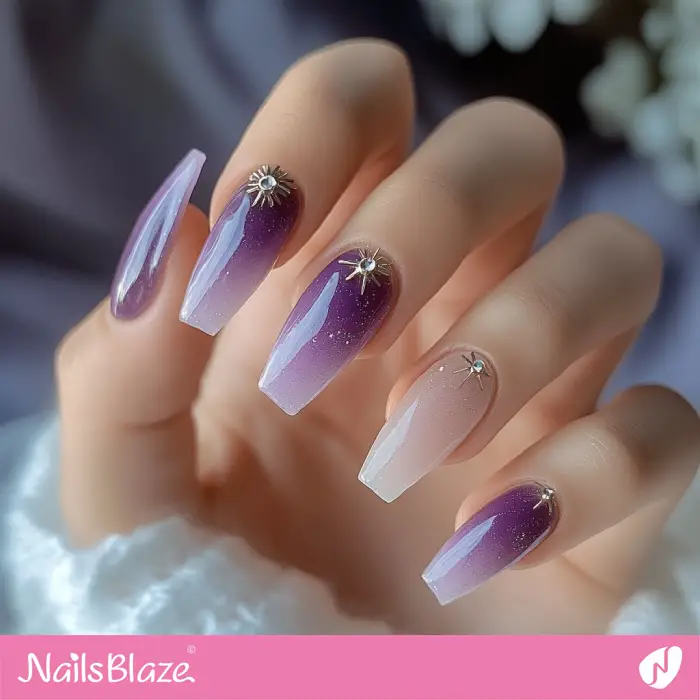 Purple Ombre Nails with Charm | Purple Ombre Nails - NB6519