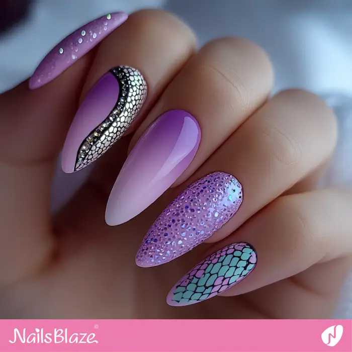 Purple Ombre Nails with Snake Print | Purple Ombre Nails - NB6521