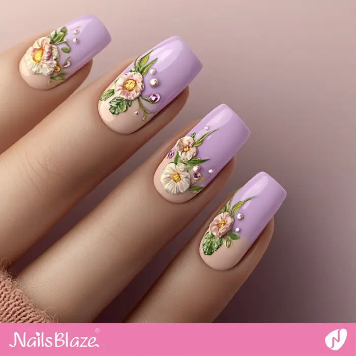 Purple Ombre Nails with 3D Flowers | Purple Ombre Nails - NB6509