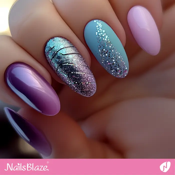 Purple Ombre Nails Holographic Confetti Design | Purple Ombre Nails - NB6511