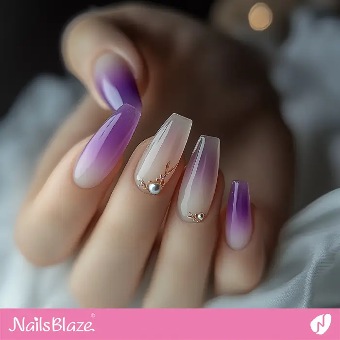 Glossy Purple Ombre Nails Charm Design | Purple Ombre Nails - NB6513