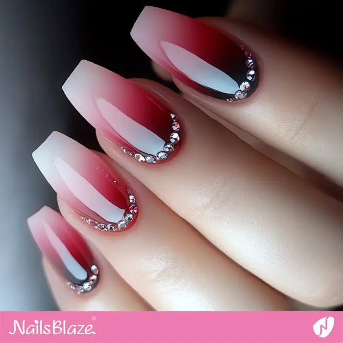 Embellished Red Ombre Nails | Red Ombre Nails Design - NB6532