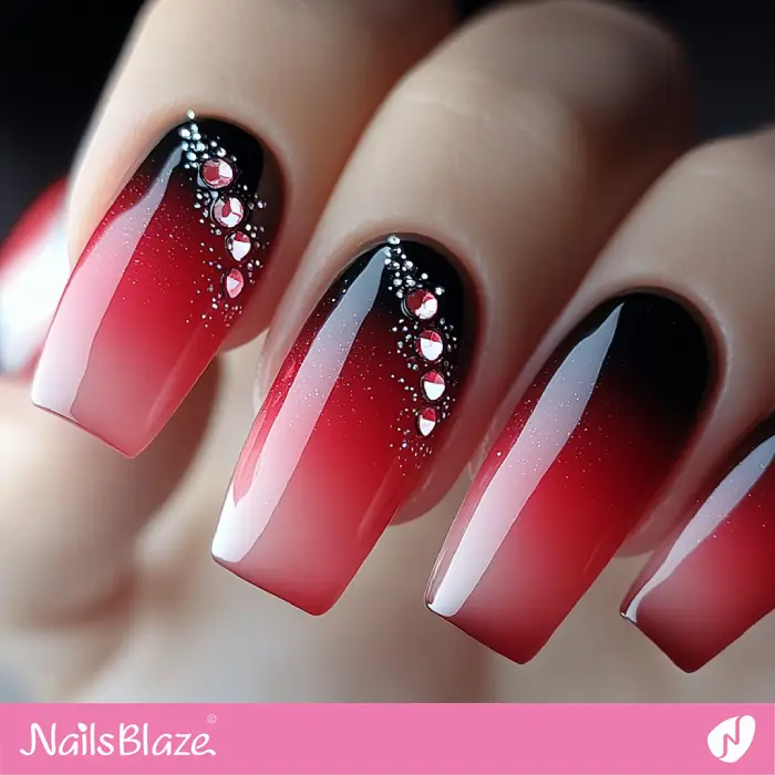 Red Ombre Nails with Embellished Accents | Red Ombre Nails Design- NB6535