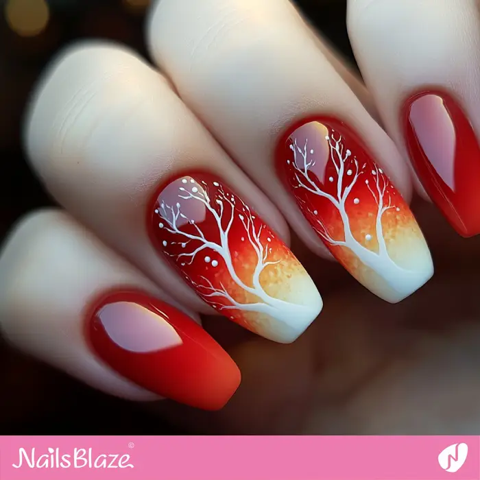 Red Ombre Nails Tree Design | Red Ombre Nails - NB6526