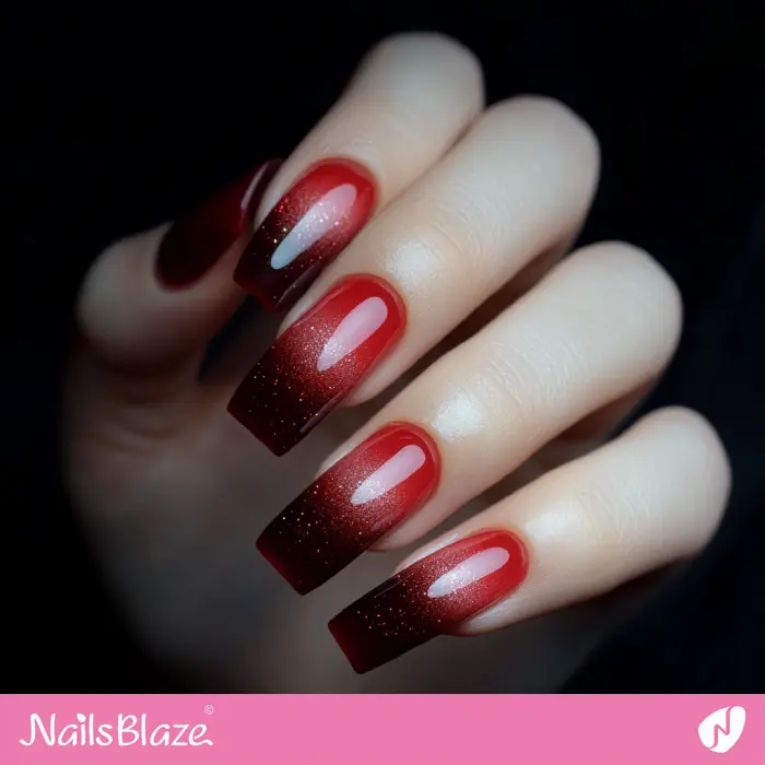 Long Squre Ombre Nails Design | Red Ombre Nails - NB6527