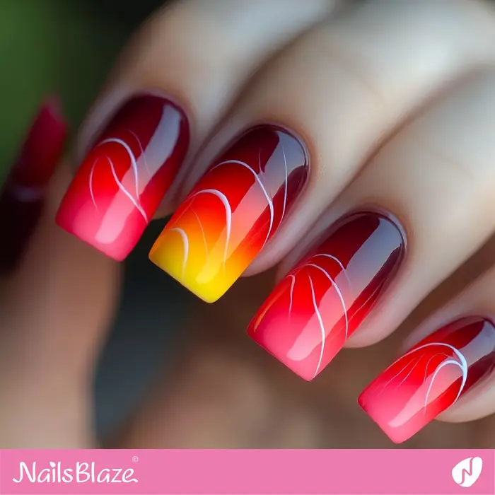 Red Ombre Nails with Delicate Swirls | Red Ombre Nails - NB6529