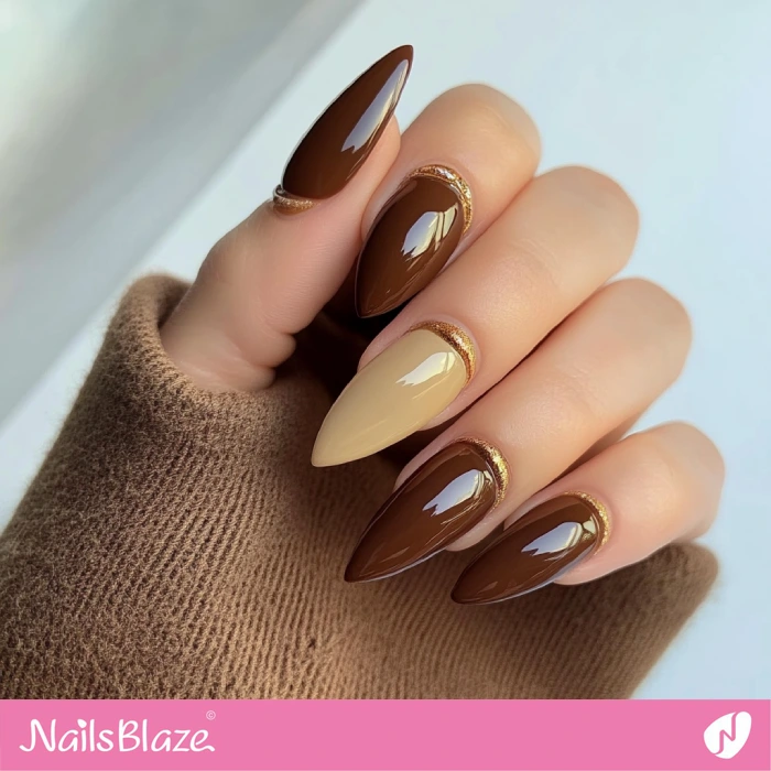 Gold Reverse French Design for Brown Nails | Reverse French Nails - NB5562