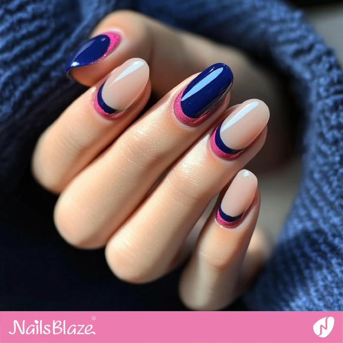 Pink and Blue Reverse French Manicure | Reverse French Nails - NB5567