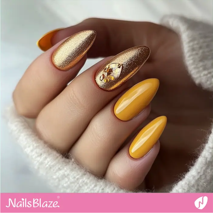 Yellow Nails with Rose Gold Accents | Rose Gold Nail Art- NB7826