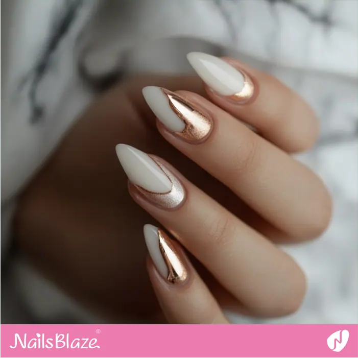 Rose Gold Accents for White Nails | Rose Gold Nail Art- NB7827