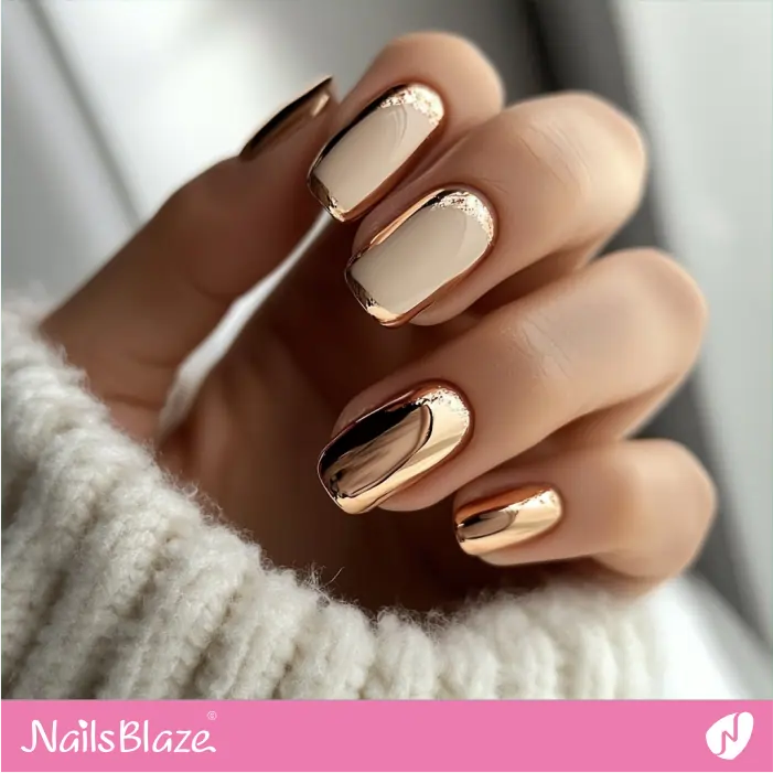 Rose Gold Chrome Nails Design | Rose Gold Nail Art- NB7830