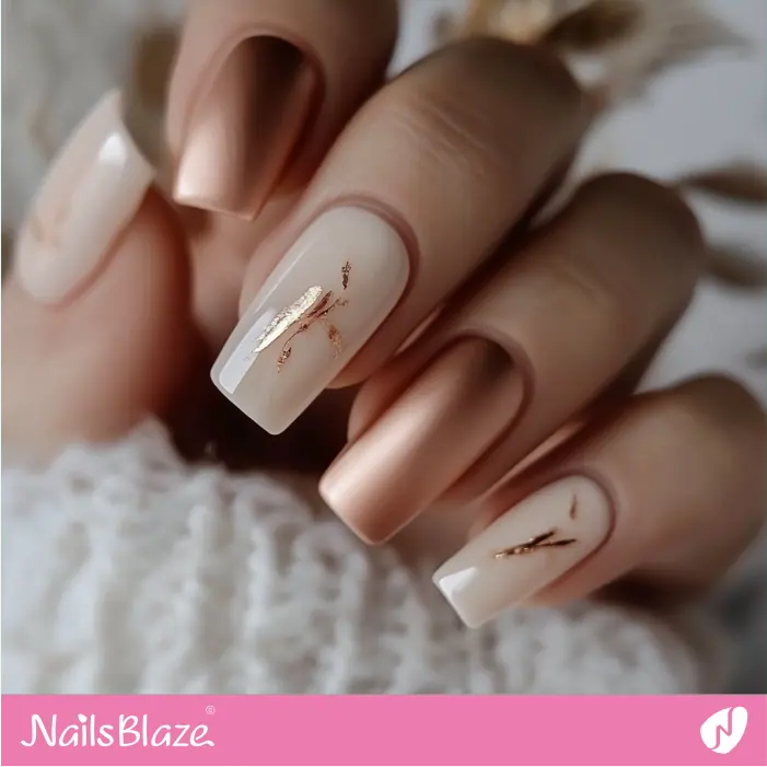 Rose Gold Accents for White Nails | Rose Gold Nail Art- NB7831