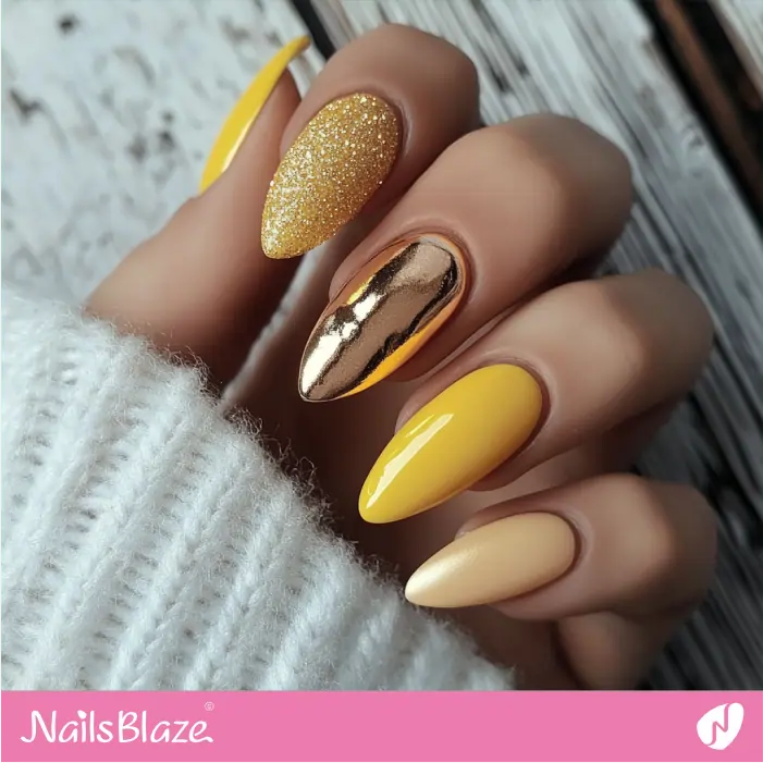 Rose Gold Accent for Yellow Nails Design | Rose Gold Nail Art- NB7832