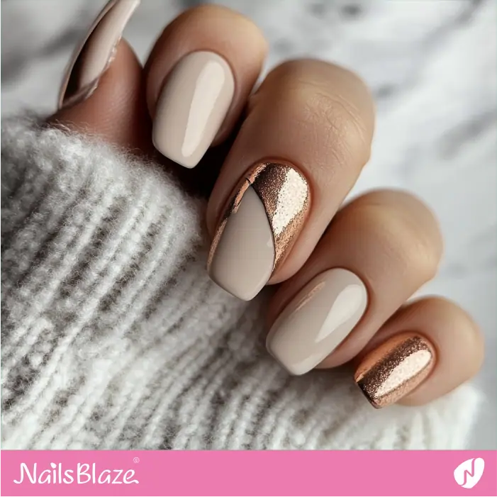 Taupe Nails with Rose Gold Accents | Rose Gold Nail Art- NB7834