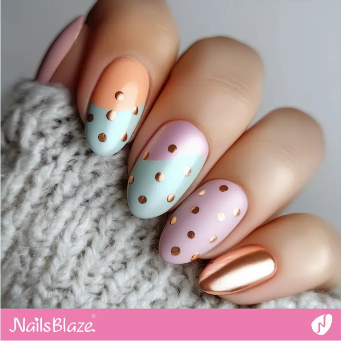 Rose Gold Dots for Short Pastel Nails | Rose Gold Nail Art- NB7806