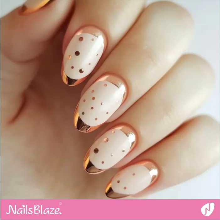 French Manicure with Rose Gold Dots | Rose Gold Nail Art- NB7807