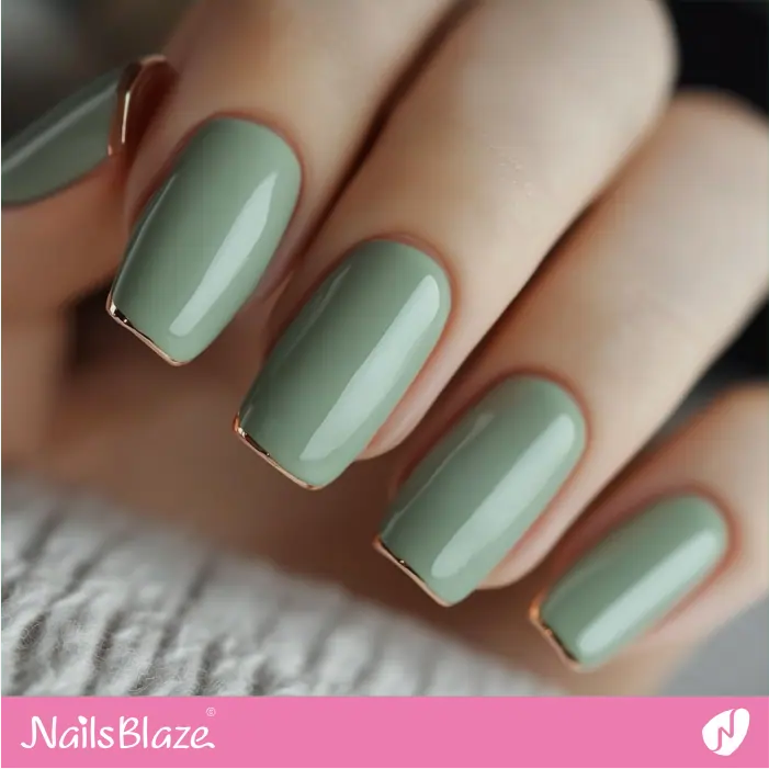 Green Nails with Rose Gold Micro French | Rose Gold Nail Art- NB7842