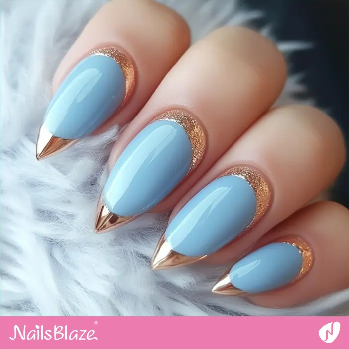 Pastel Blue Nails with Rose Gold French Design | Rose Gold Nail Art- NB7843