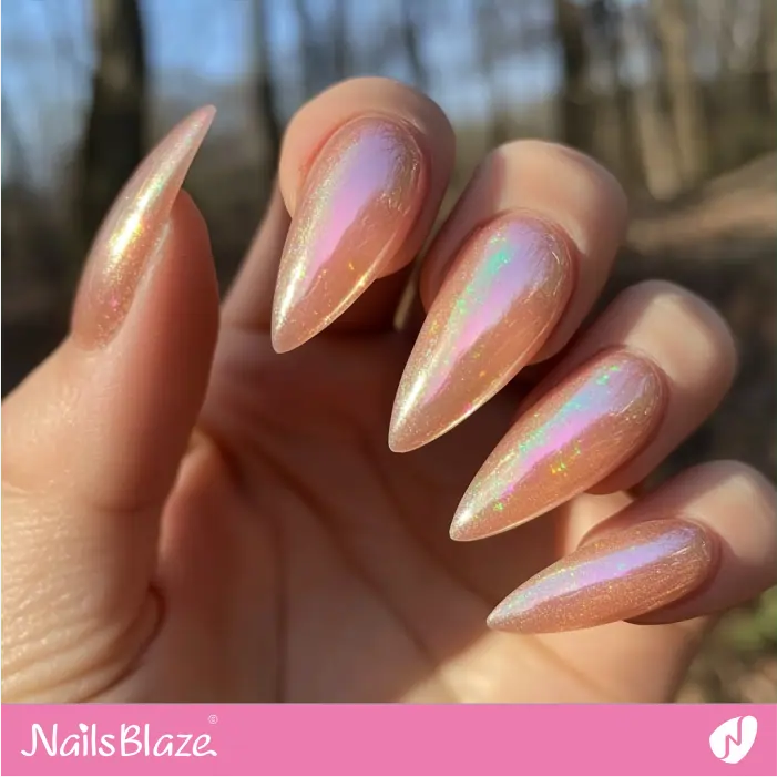 Holographic Rose Gold Gothic Almond Nails | Rose Gold Nail Art- NB7814