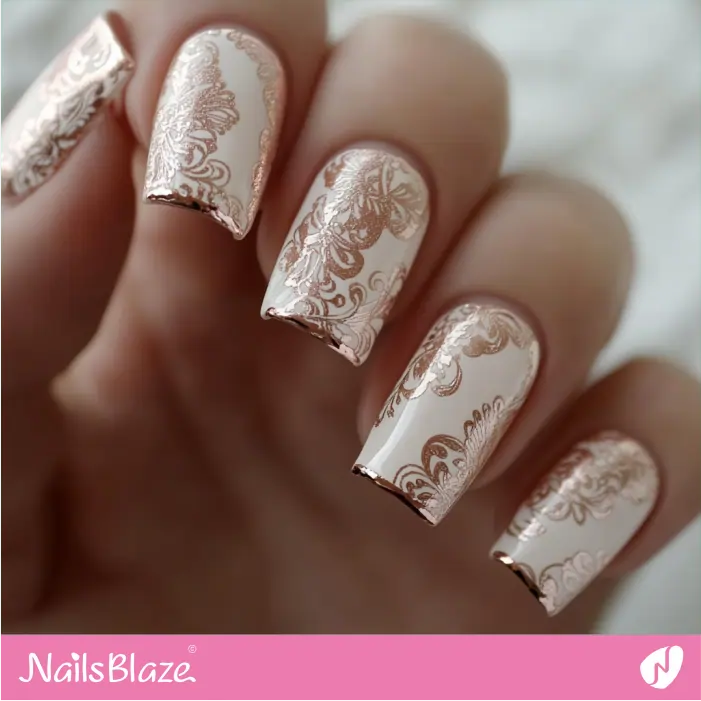 Micro French for Rose Gold Lace Nails | Rose Gold Nail Art- NB7799