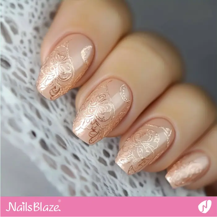 Rose Gold Lace Design for Short Nails | Rose Gold Nail Art- NB7801