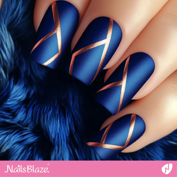 Rose Gold Lines for Blue Nails Design | Rose Gold Nail Art- NB7857