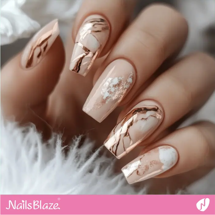 Marble Rose Gold Design for Blush Nails | Rose Gold Nail Art- NB7816