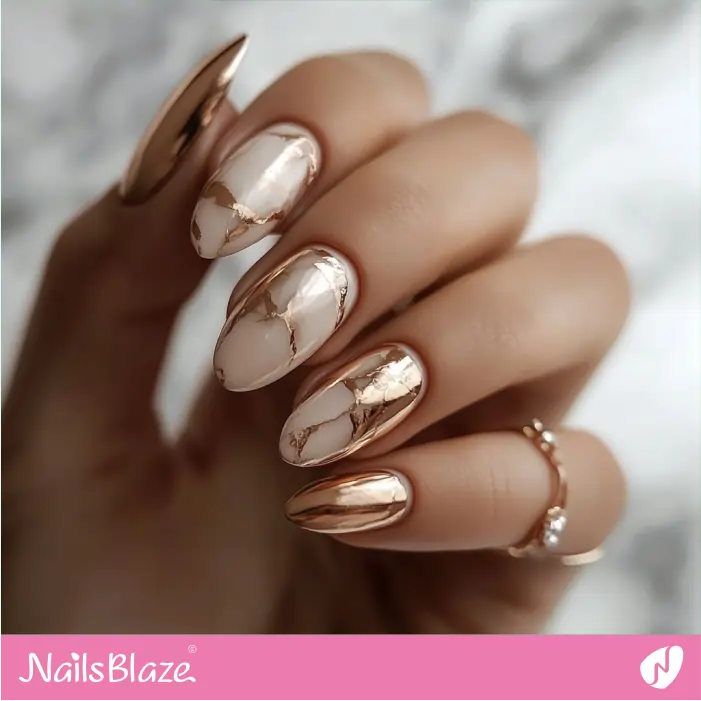 Rose Gold Chrome for Marble Nails Design | Rose Gold Nail Art- NB7819