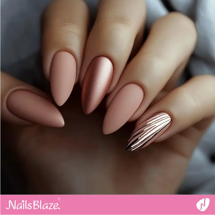 Matte Rose Gold Nails with Glossy Accent Design | Rose Gold Nail Art- NB7821