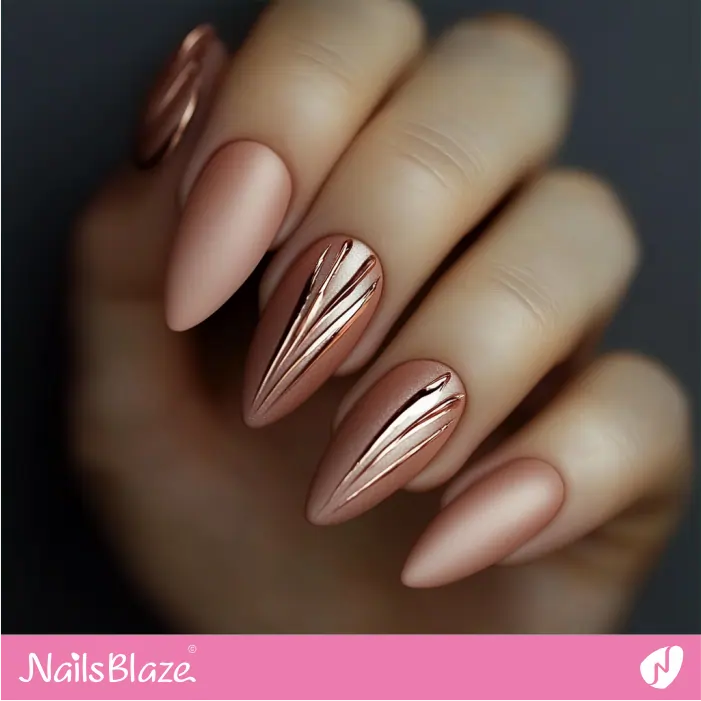 Matte and Glossy Nails in Rose Gold | Rose Gold Nail Art- NB7823