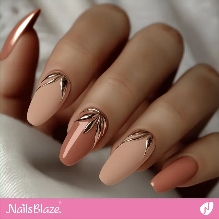 Chrome Accent for Matte and Glossy Rose Gold Nails | Rose Gold Nail Art- NB7824