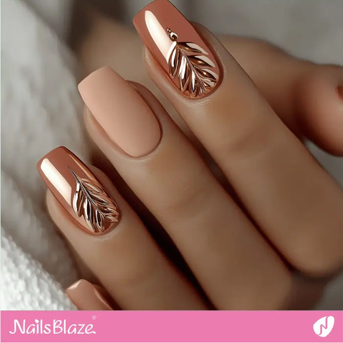 Matte and Glossy Rose Gold Nails with 3D Design | Rose Gold Nail Art- NB7825