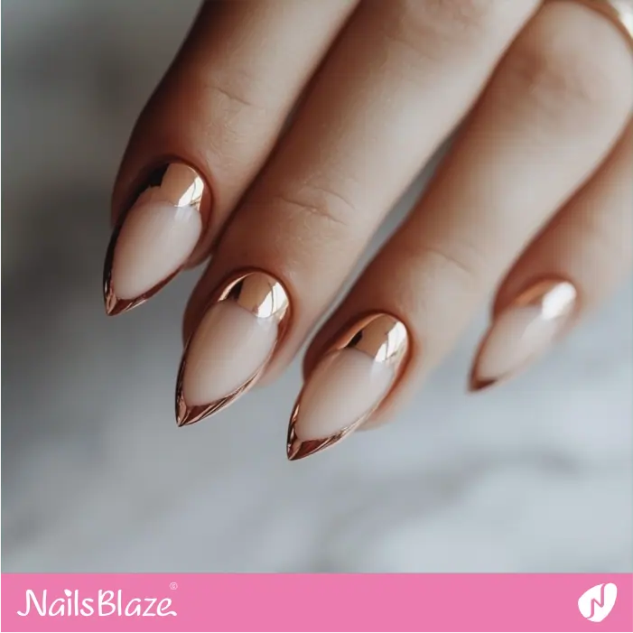 Rose Gold French Nails Negative Space Design | Rose Gold Nail Art- NB7836