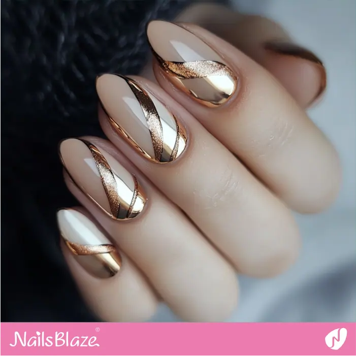 Rose Gold Stripes for a Negative Space Design | Rose Gold Nail Art- NB7839