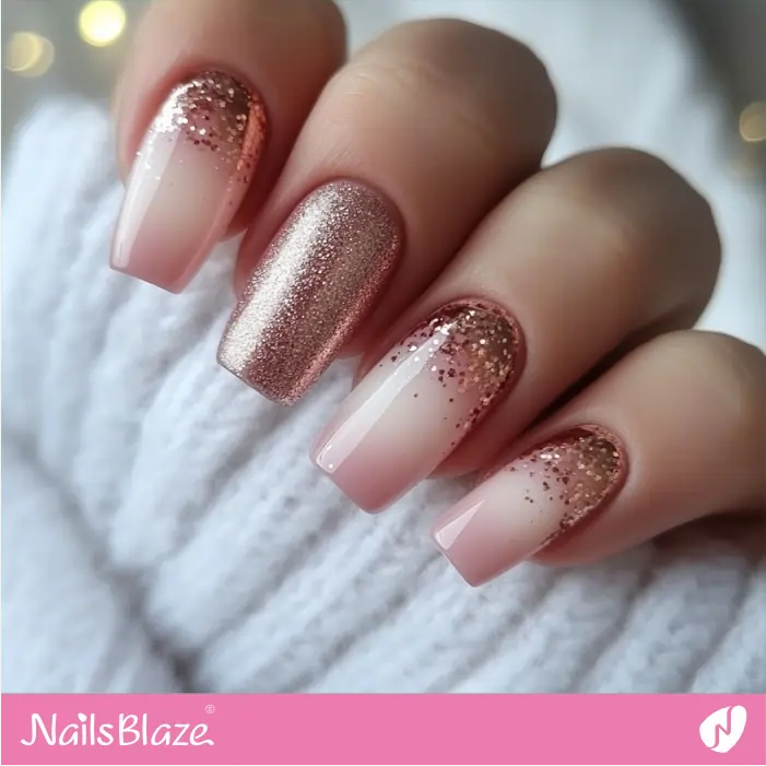 Rose Gold Ombre Nails with Glitter | Rose Gold Nail Art- NB7853