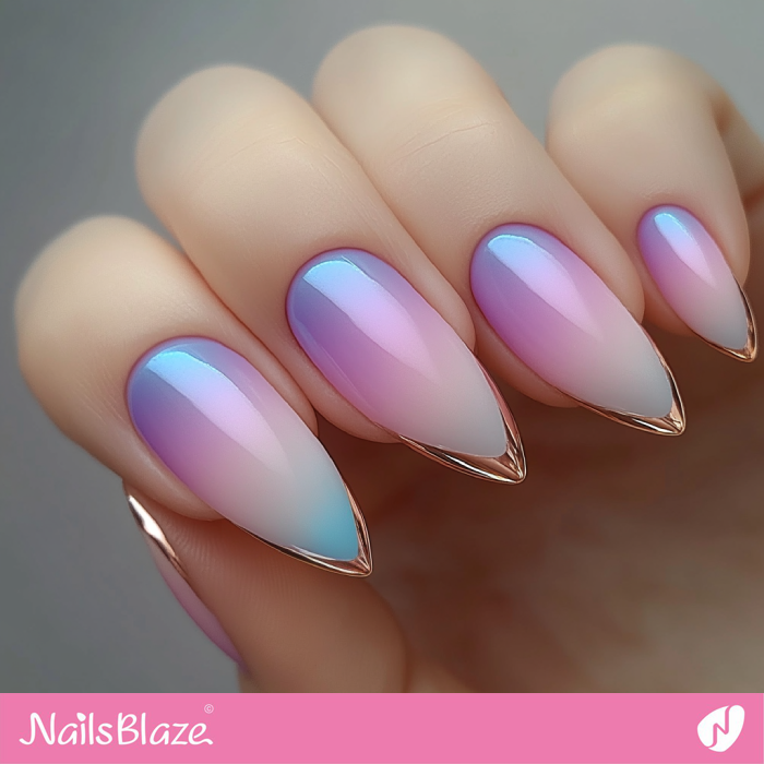 Rose Gold Tips for Pastel Blue and Purple Nails | Rose Gold Nail Art- NB7859