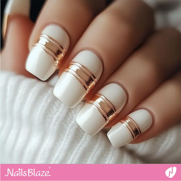 Rose Gold Stripes for White Nails | Rose Gold Nail Art- NB7844