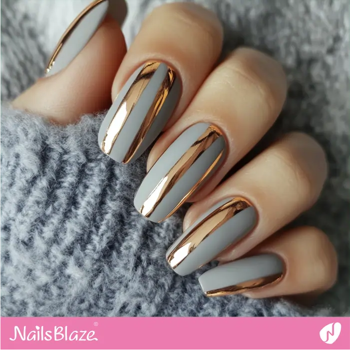 Vertical Rose Gold Stripes for Gray Nails | Rose Gold Nail Art- NB7845