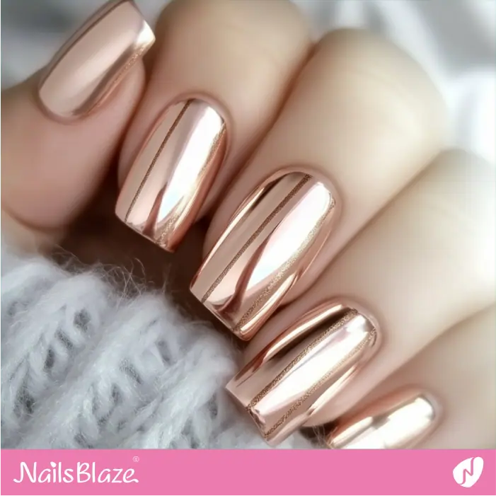 Striped Rose Gold Chrome Nails | Rose Gold Nail Art- NB7846